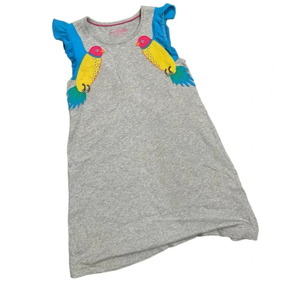 Mini Boden Parrot Appliqué Ruffle Sleeve Dress